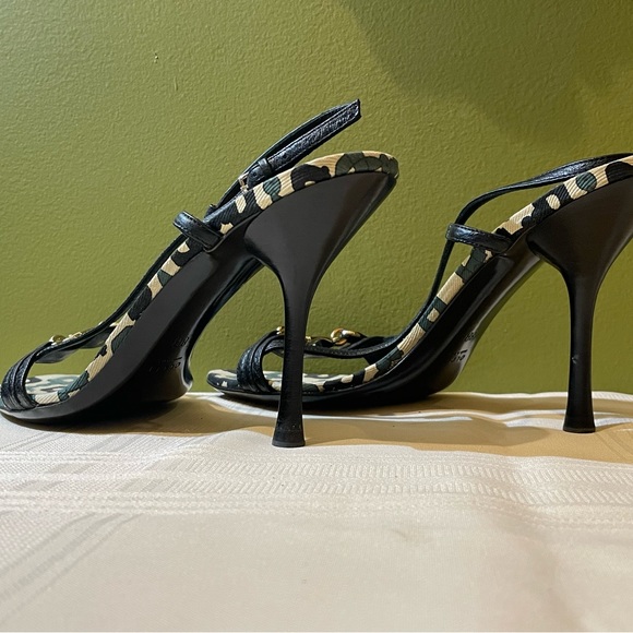Gucci Printed Black Leather 4” Stiletto Heeled Sandal - 8 - Picture 13 of 14
